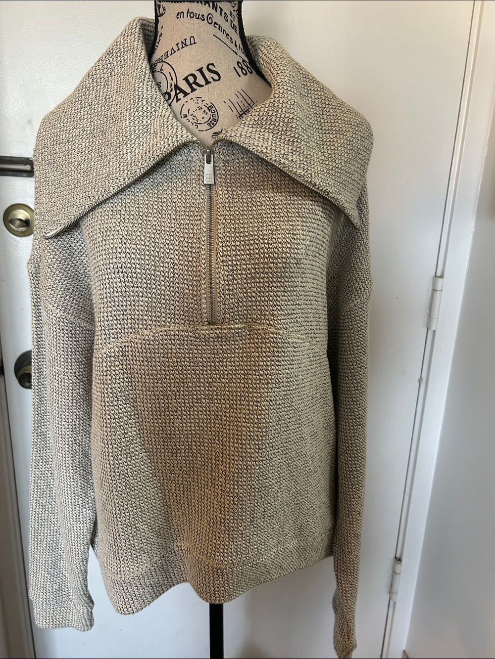 Sweaty Betty Beige/Cream Half-Zip Cowl Knit Sweater